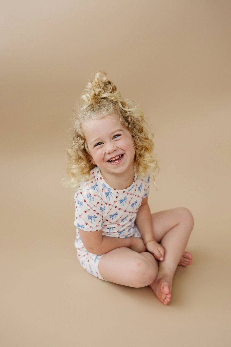 Little Joy Co. Red White and Bows Two Piece Bamboo Pajamas for Kids - Everetts Place Boutique - 