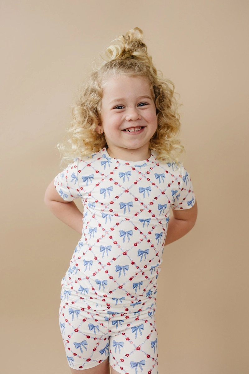 Little Joy Co. Red White and Bows Two Piece Bamboo Pajamas for Kids - Everetts Place Boutique - 