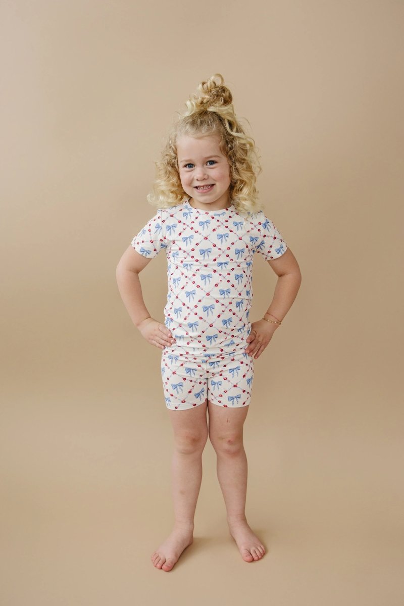 Little Joy Co. Red White and Bows Two Piece Bamboo Pajamas for Kids - Everetts Place Boutique - 