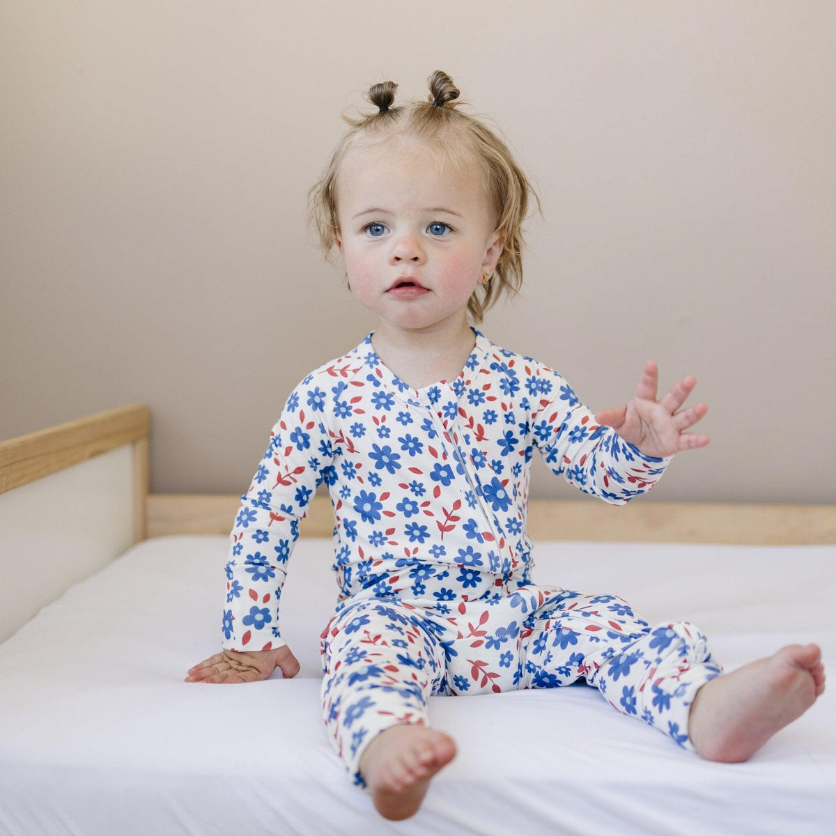 Red White & Blooms Bamboo Zippy Romper *3-6m left by Little Joy Co. at Everetts Place