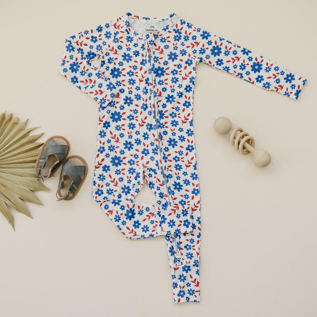 Red White & Blooms Bamboo Zippy Romper *3-6m left by Little Joy Co. at Everetts Place