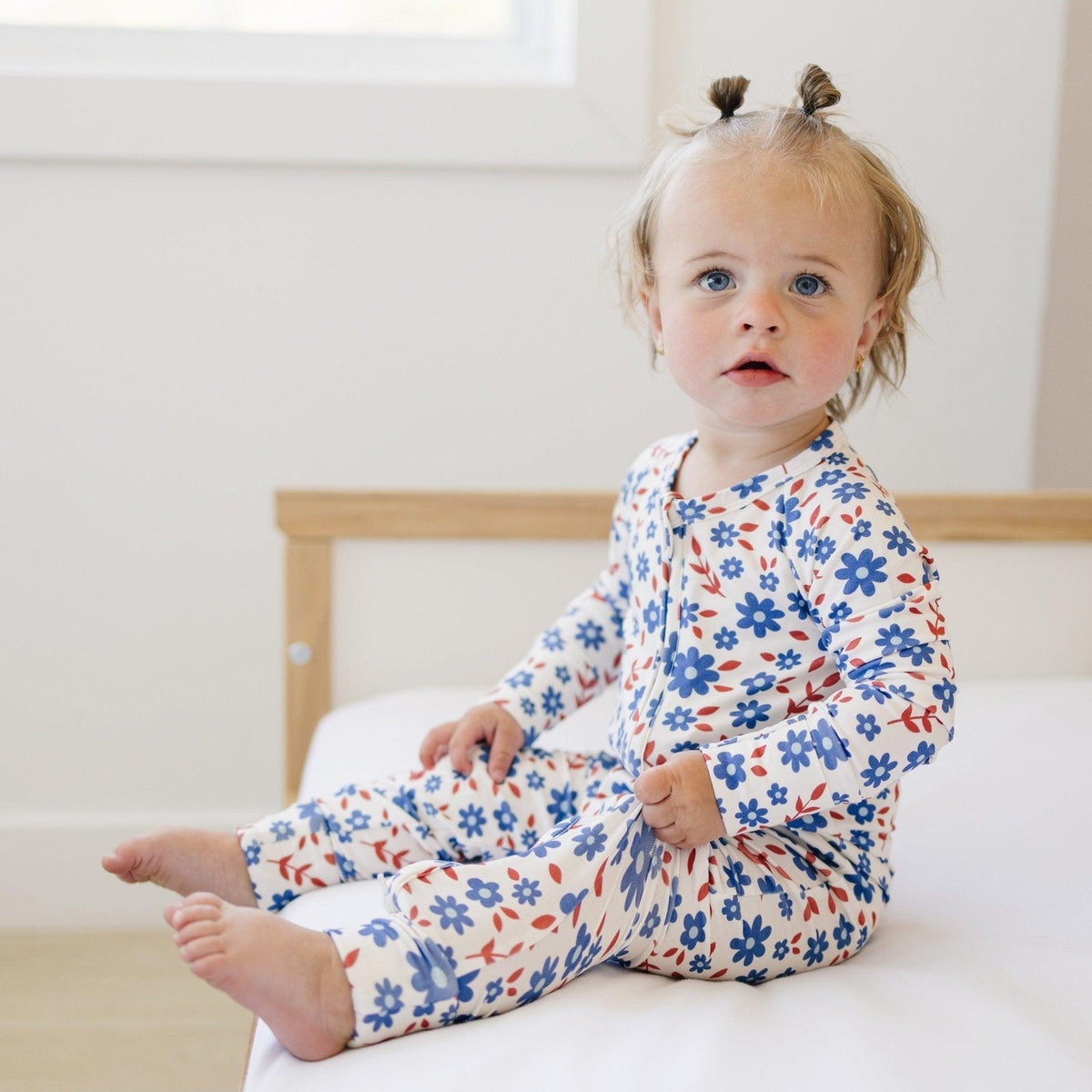 Red White & Blooms Bamboo Zippy Romper *3-6m left by Little Joy Co. at Everetts Place
