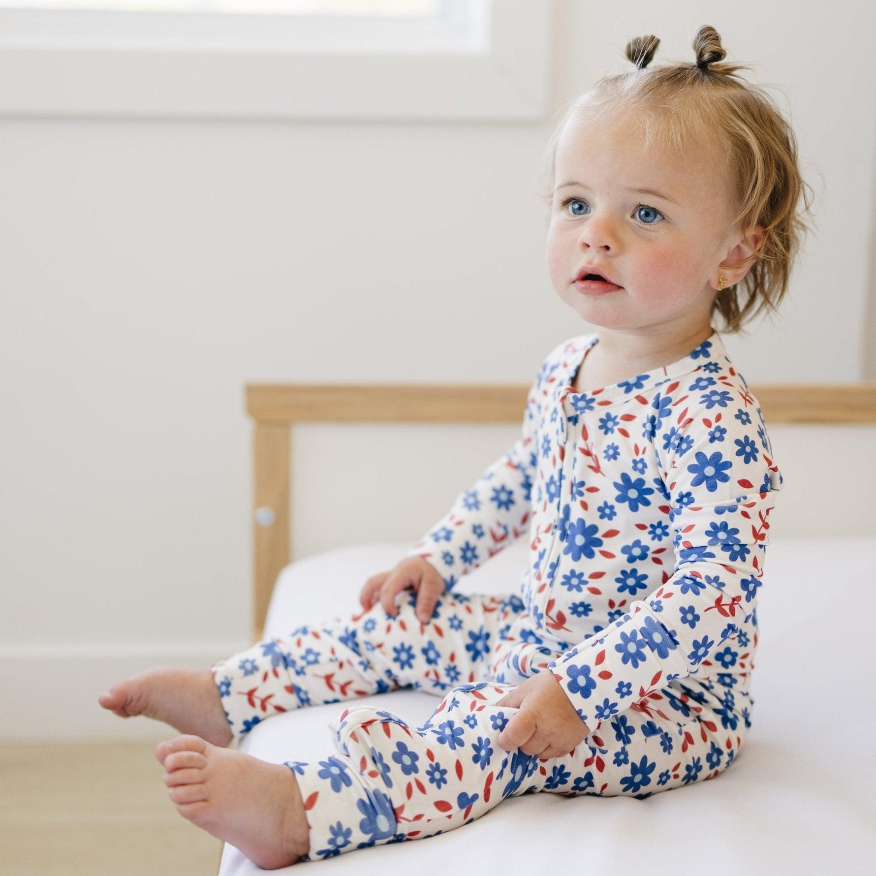 Red White & Blooms Bamboo Zippy Romper *3-6m left by Little Joy Co. at Everetts Place