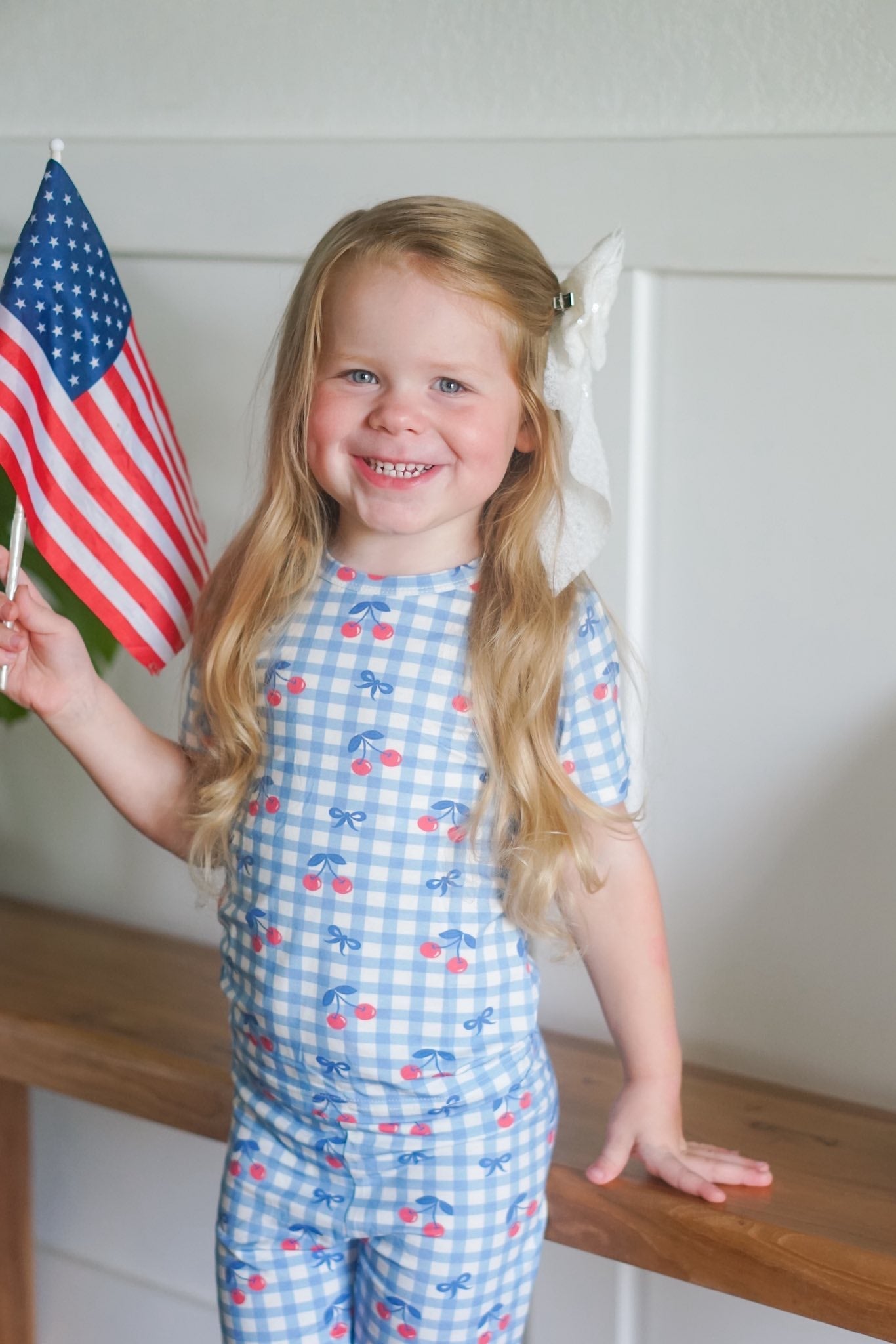 Little Joy Co. Red White & Blue Cherry Cherry Gingham 2pc Bamboo Pajamas Everetts Place