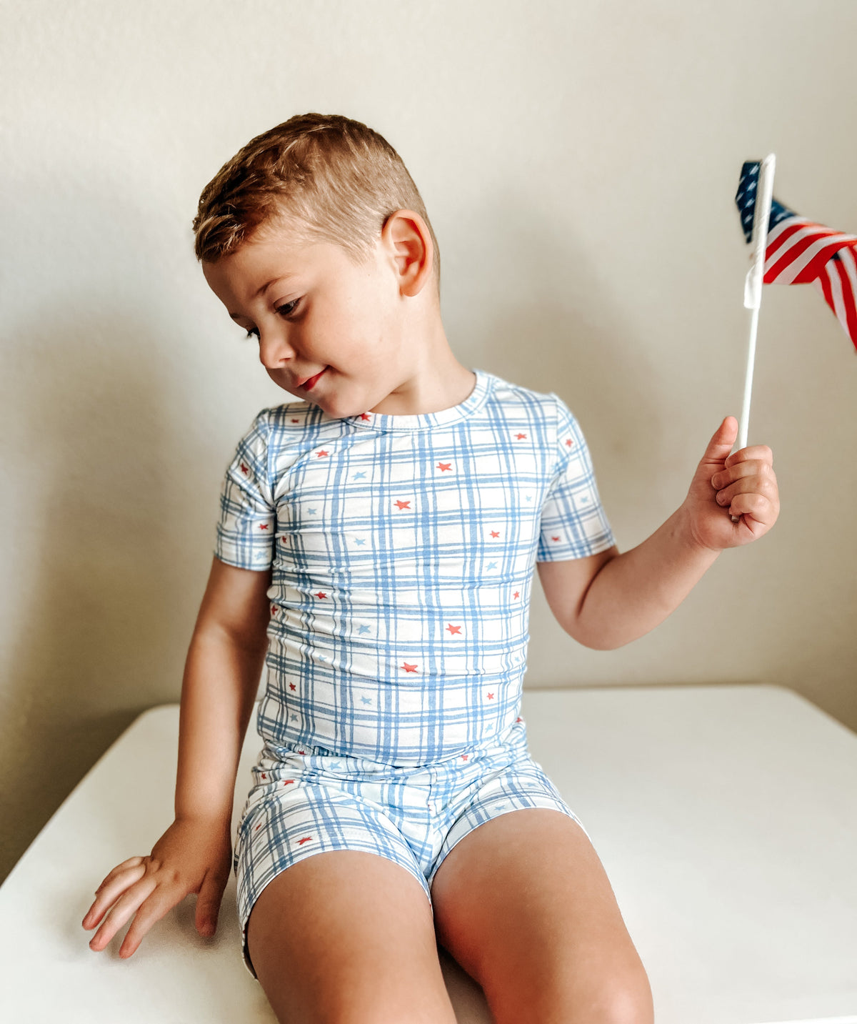 Little Joy Co. Red White & Blue Stars Gingham 2pc Bamboo Pajamas Everetts Place