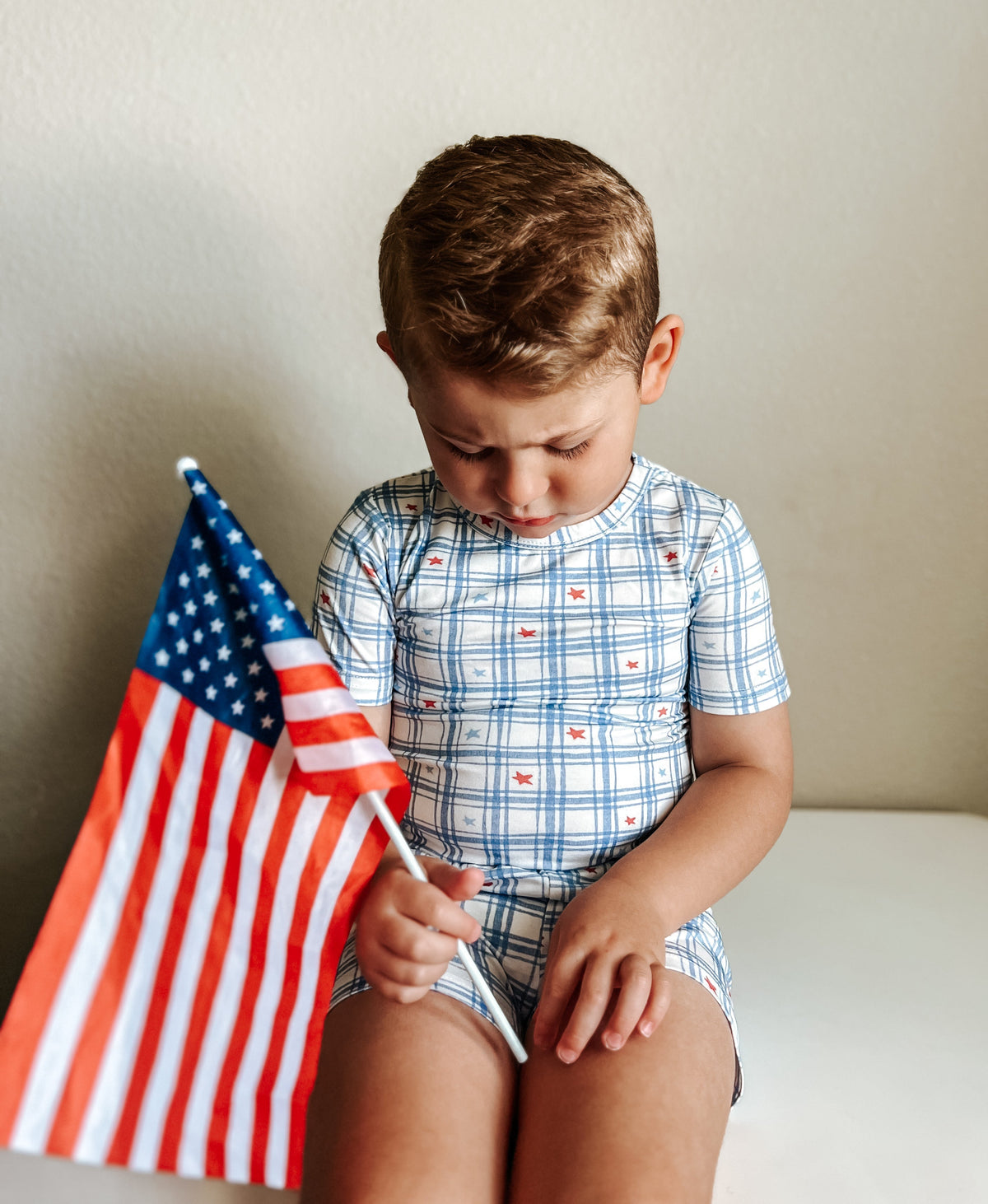 Little Joy Co. Red White & Blue Stars Gingham 2pc Bamboo Pajamas Everetts Place