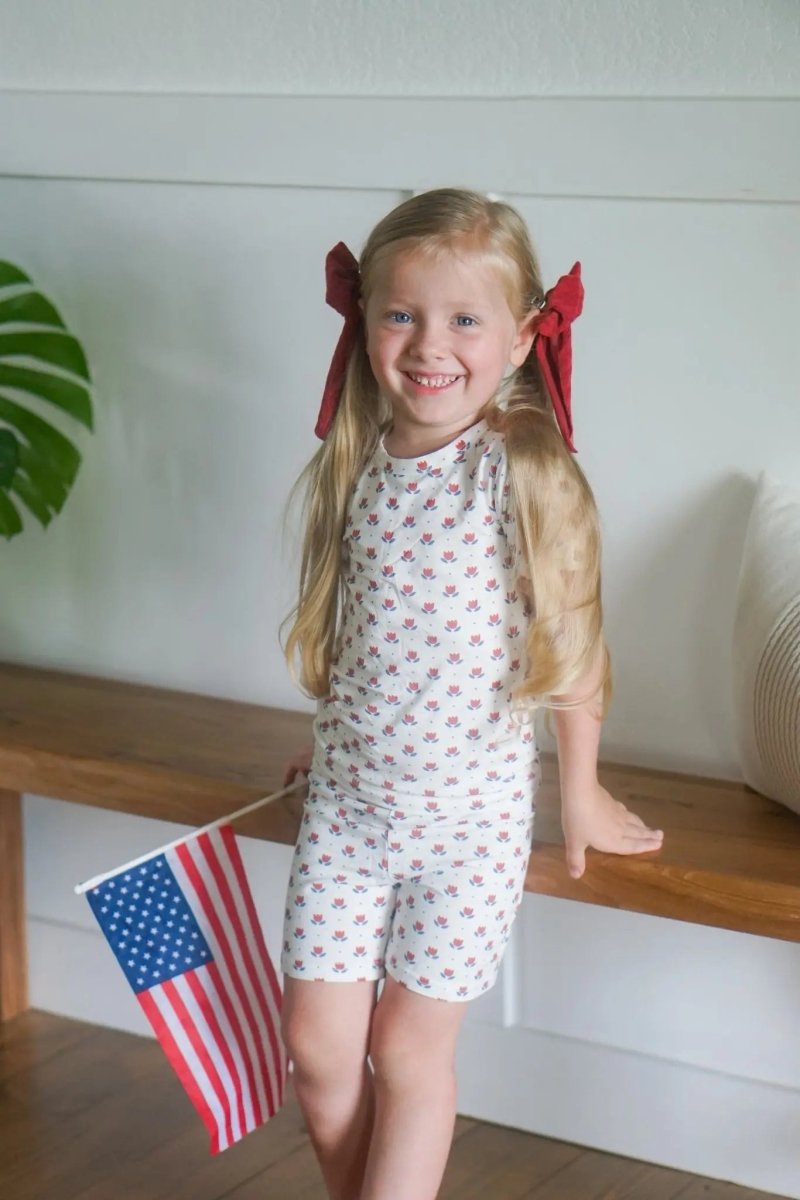 Little Joy Co. Red White Blue Tulip Two Piece Bamboo Pajamas Ultra Soft - Everetts Place Boutique - 