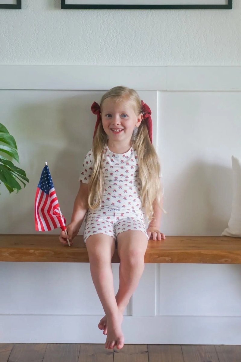 Little Joy Co. Red White Blue Tulip Two Piece Bamboo Pajamas Ultra Soft - Everetts Place Boutique - 