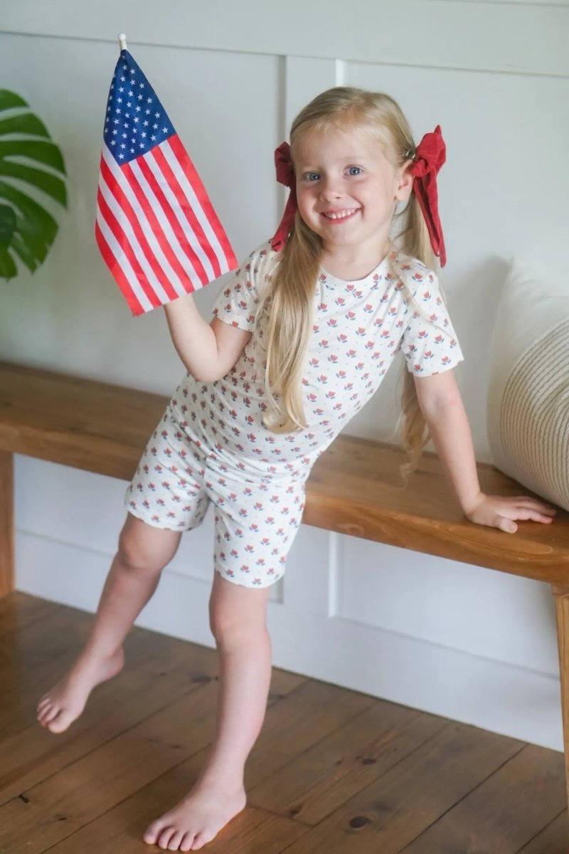 Little Joy Co. Red White Blue Tulip Two Piece Bamboo Pajamas Ultra Soft - Everetts Place Boutique - 