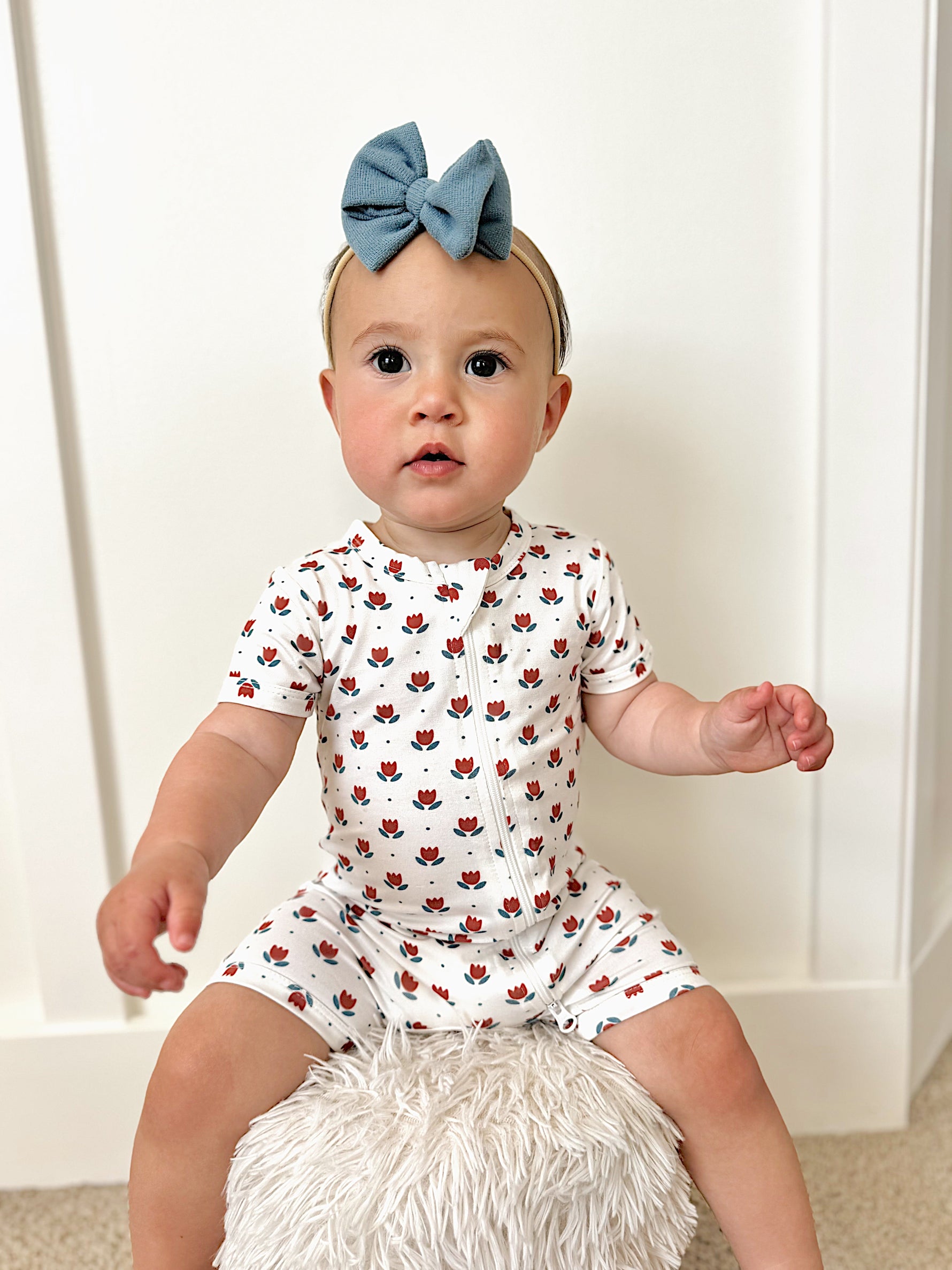 Little Joy Co. Red White & Blue Tulips Bamboo Shorty Pajamas