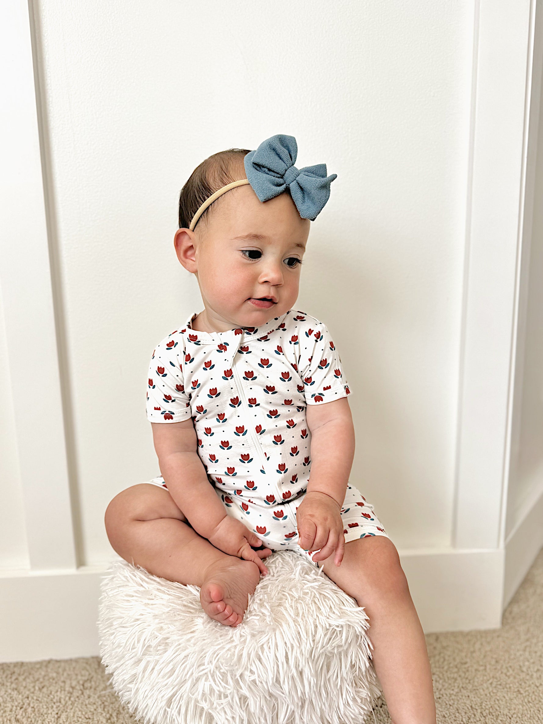 Little Joy Co. Red White & Blue Tulips Bamboo Shorty Pajamas
