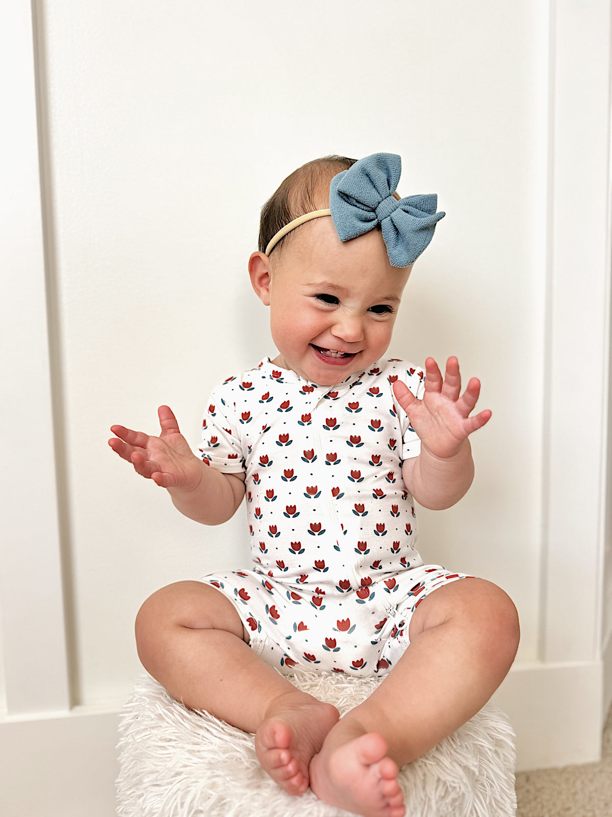 Little Joy Co. Red White & Blue Tulips Bamboo Shorty Pajamas