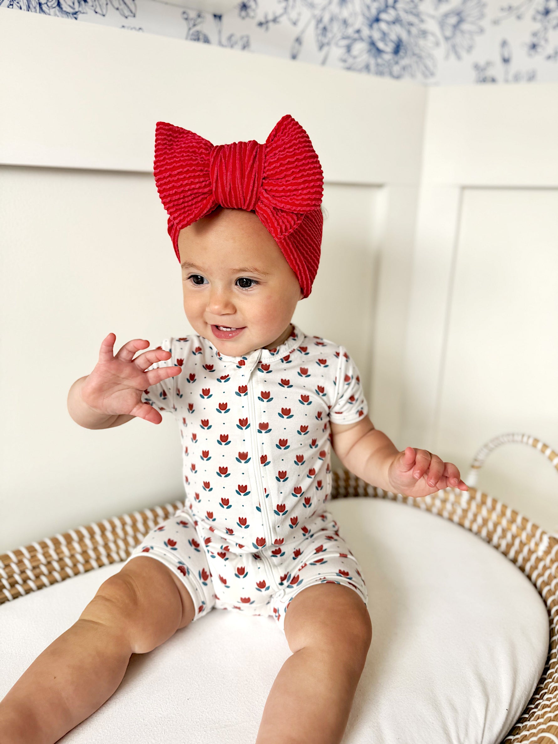 Little Joy Co. Red White & Blue Tulips Bamboo Shorty Pajamas