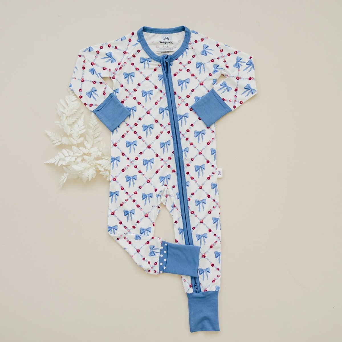 Little Joy Co. Red White Bows Bamboo Zippy Romper For Baby Girls And Boys - Everetts Place Boutique - 
