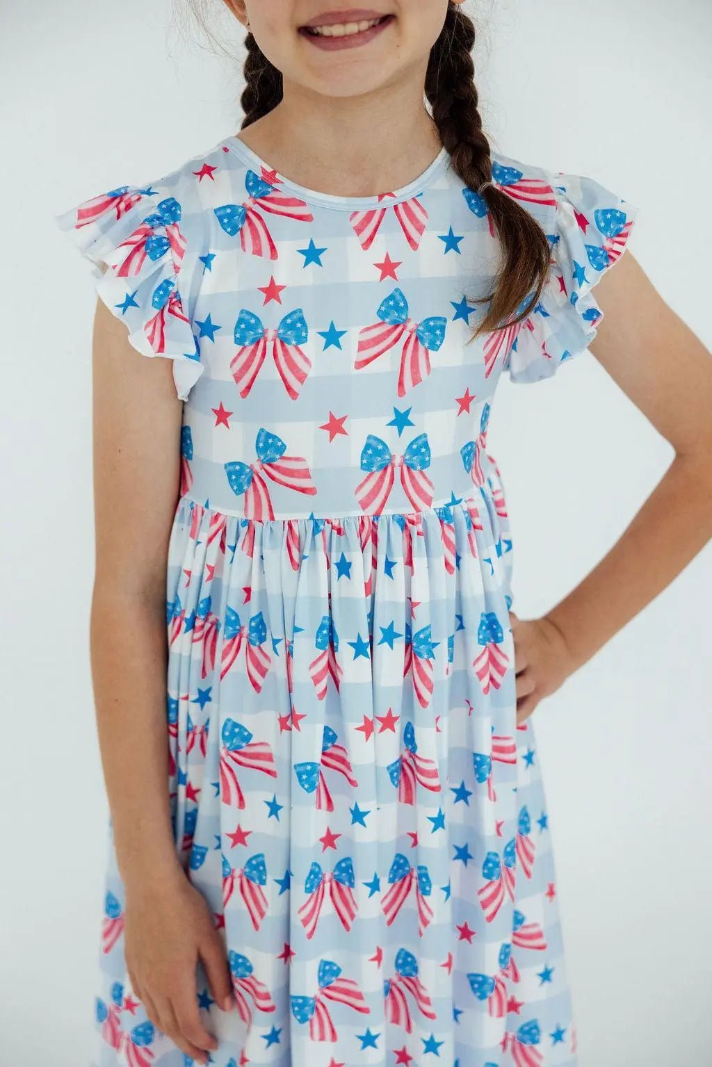 Mila & Rose ® Red, White & Bows Flutter Sleeve Twirl Dress - 