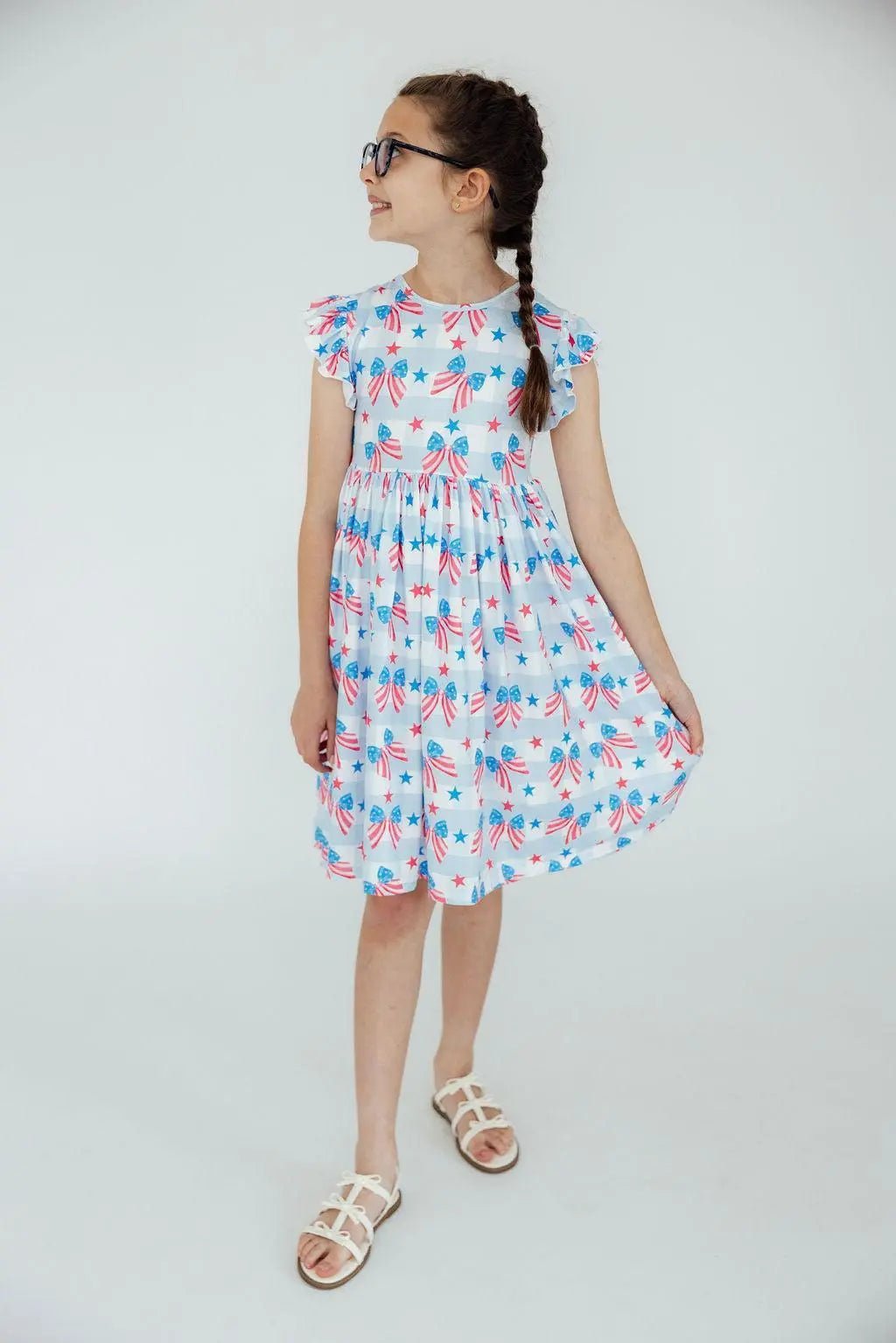 Mila & Rose ® Red, White & Bows Flutter Sleeve Twirl Dress - 