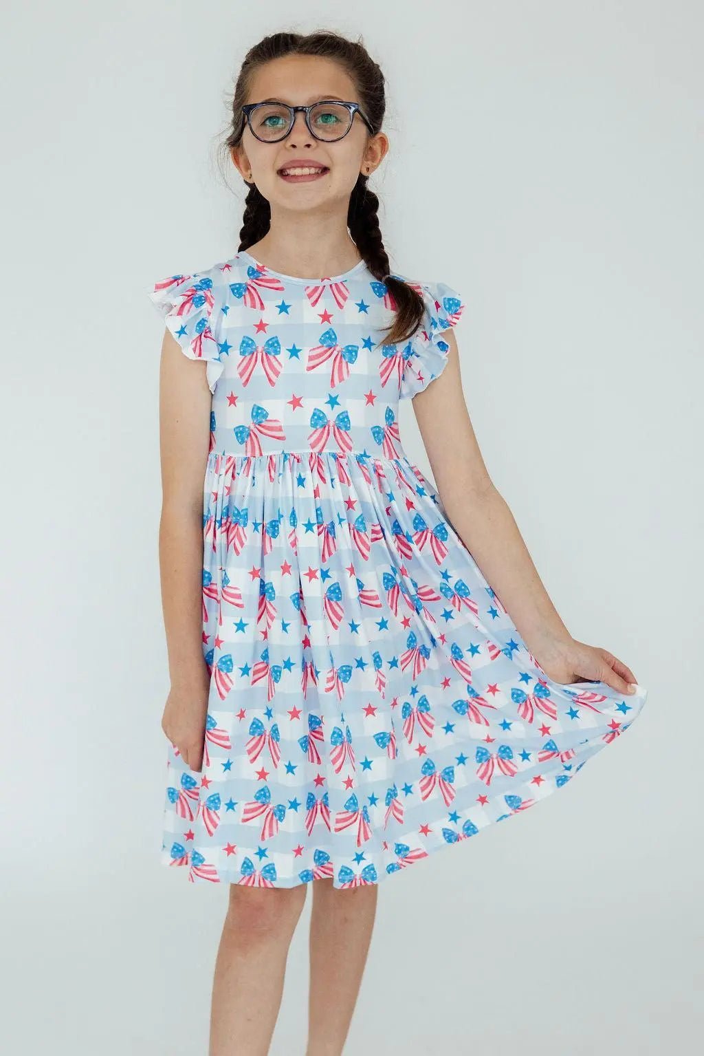Mila & Rose ® Red, White & Bows Flutter Sleeve Twirl Dress - 