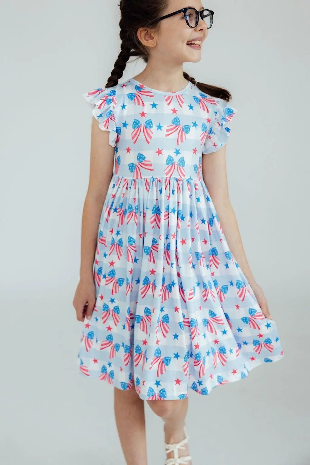 Mila & Rose ® Red, White & Bows Flutter Sleeve Twirl Dress - 