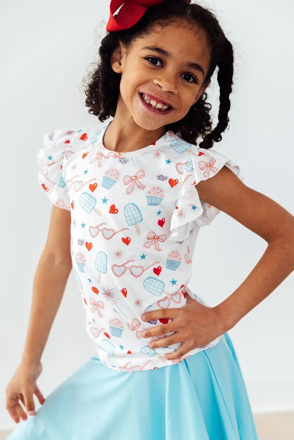 Mila & Rose ® Red, White, & Sweet S/S Ruffle Tee - 