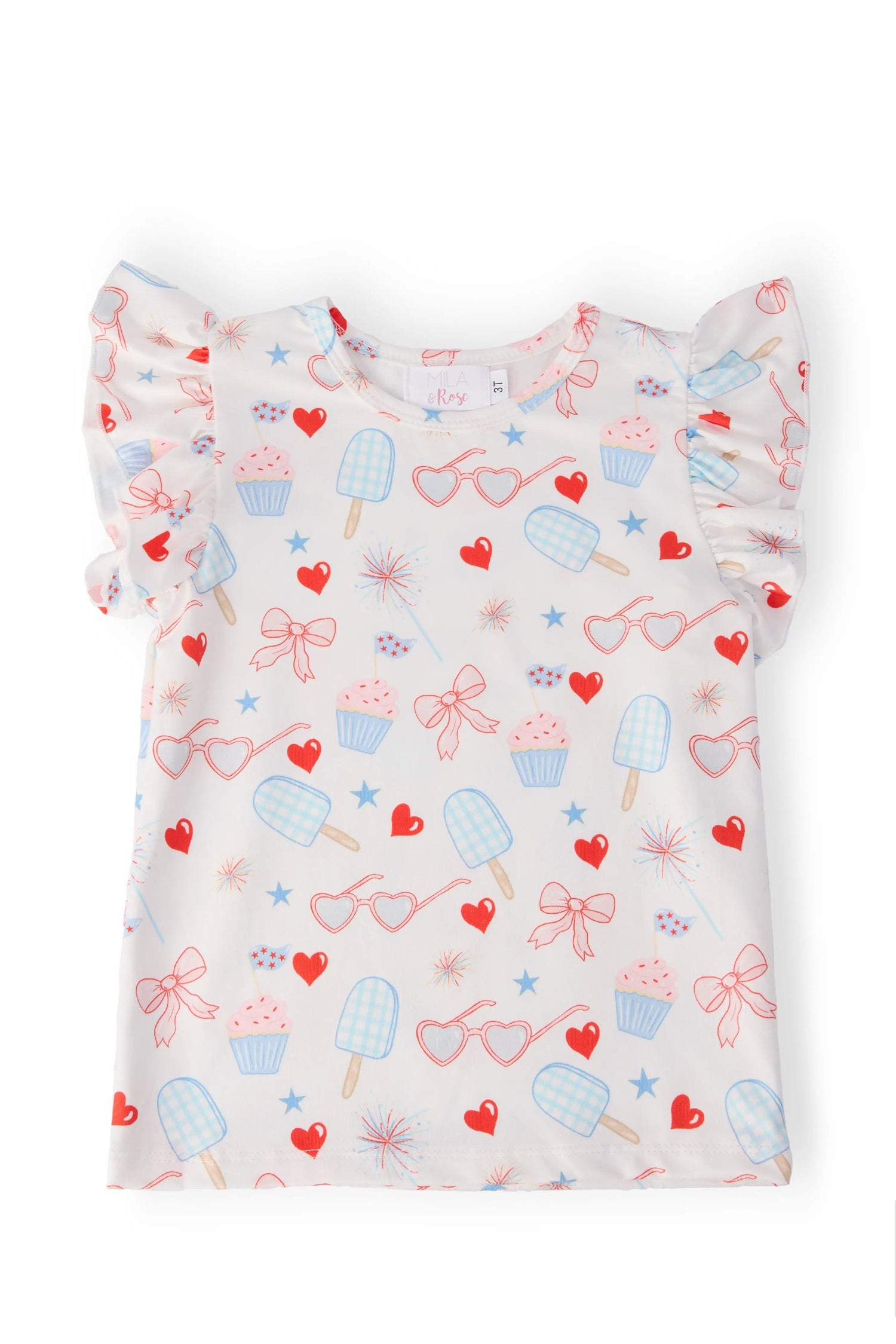 Mila & Rose ® Red, White, & Sweet S/S Ruffle Tee - 