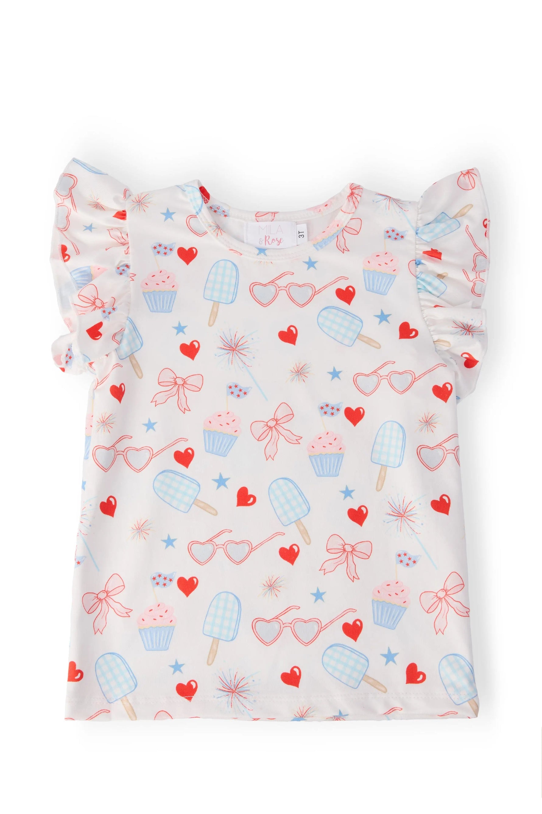 Mila & Rose ® Red, White, & Sweet S/S Ruffle Tee - 
