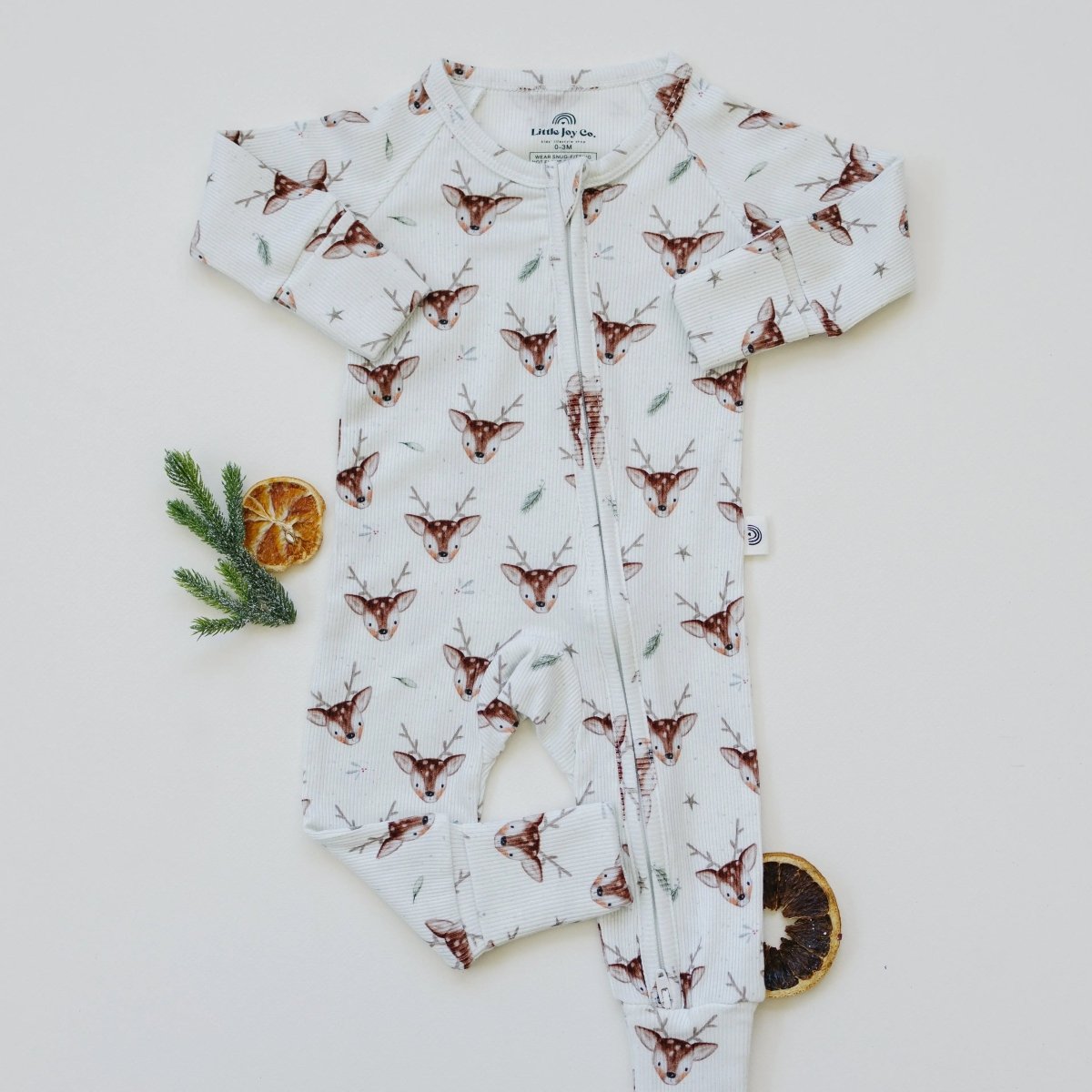 Little Joy Co. Reindeer Themed Bamboo Zippy Pajamas for Babies Cozy - Everetts Place Boutique - 