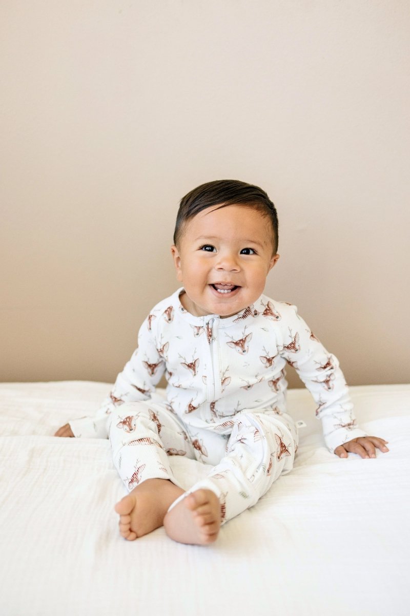 Little Joy Co. Reindeer Themed Bamboo Zippy Pajamas for Babies Cozy - Everetts Place Boutique - 