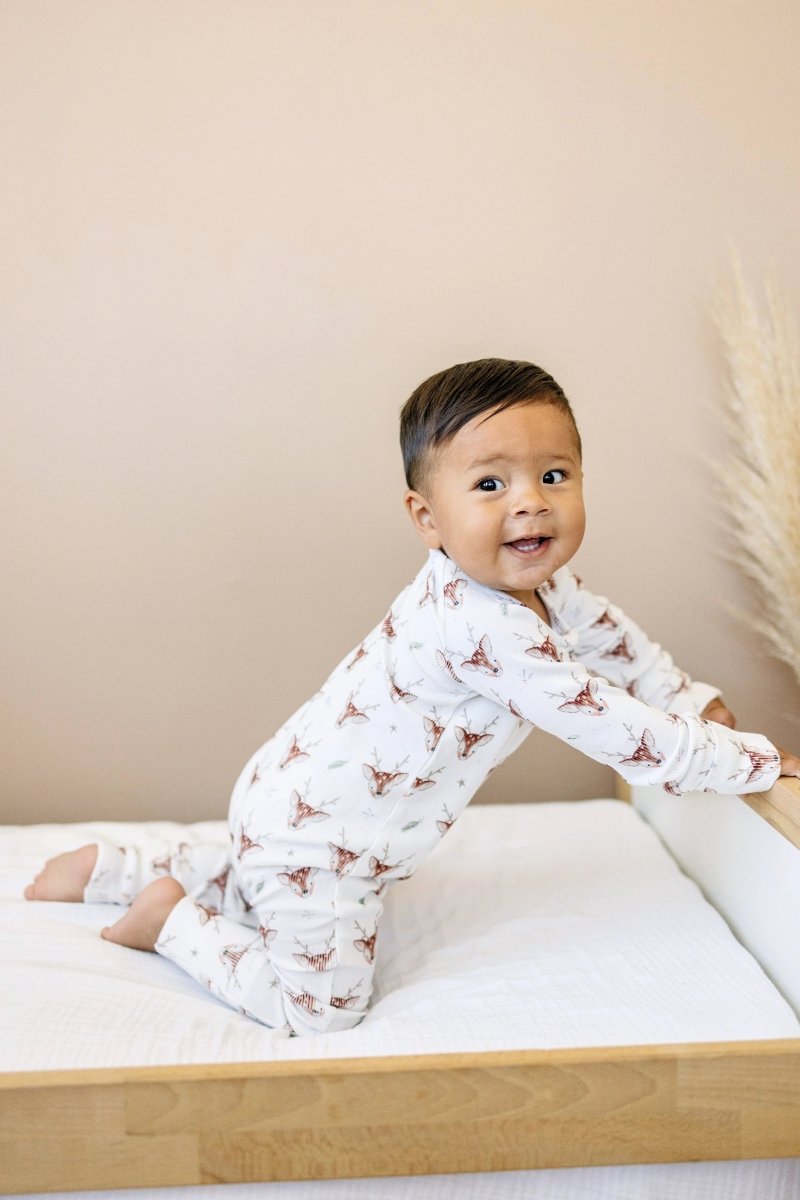Little Joy Co. Reindeer Themed Bamboo Zippy Pajamas for Babies Cozy - Everetts Place Boutique - 