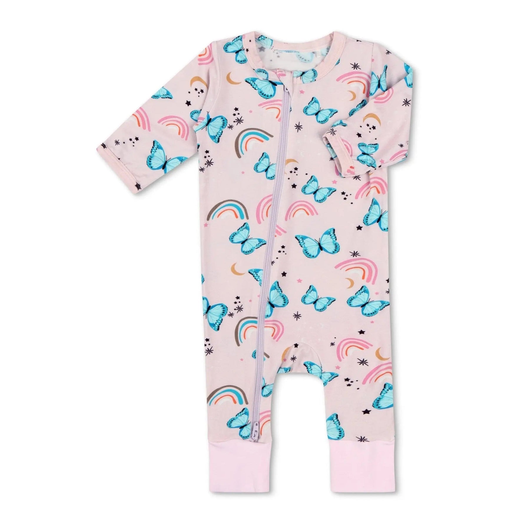 Bestaroo Retro Butterflies Bamboo Romper For Babies With Front Zipper - 