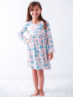 Toddler dress with long sleeves in a retro butterfly print