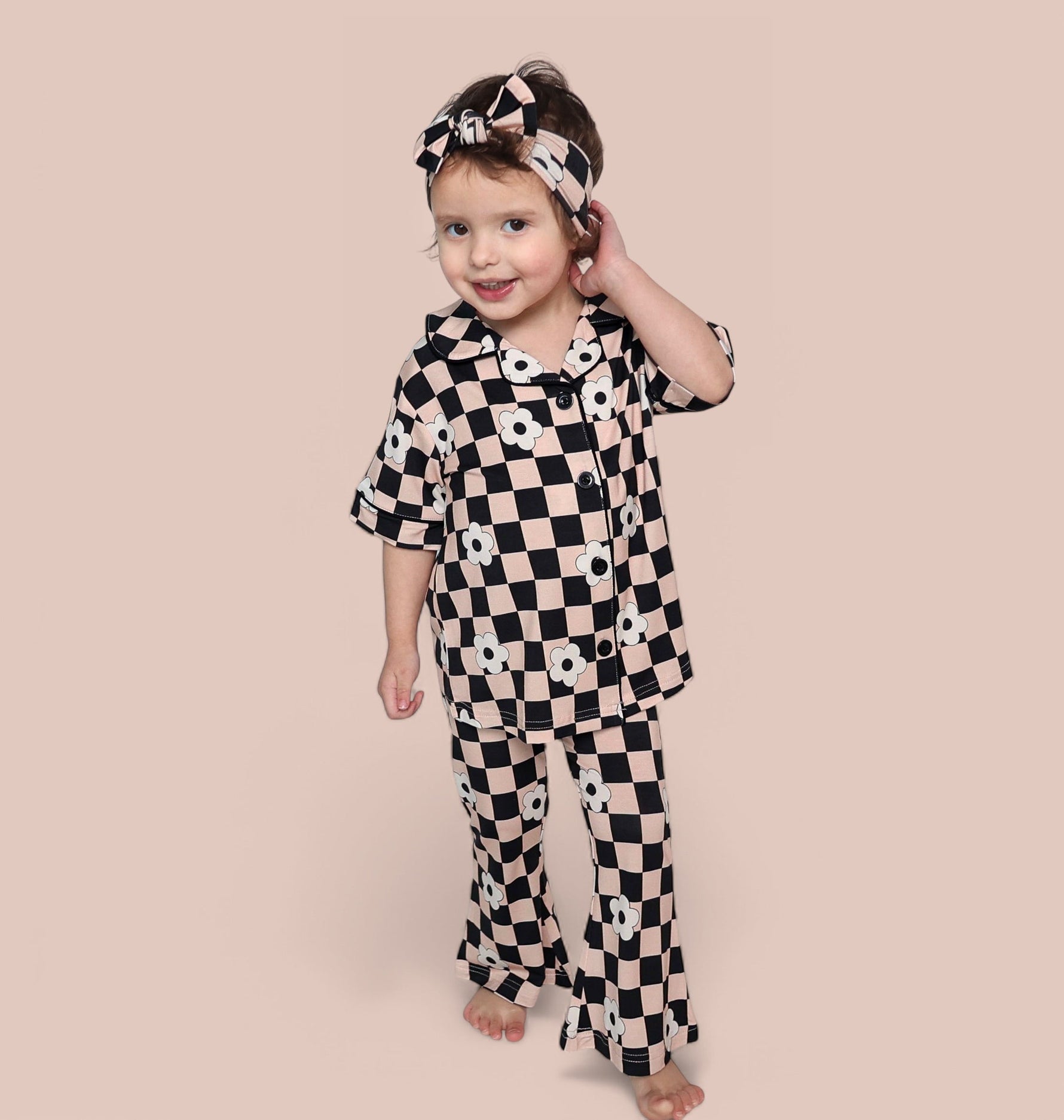 DREAM BIG LITTLE CO RETRO DAISY CHECKS SHORT SLEEVE DREAM GIRL'S FLARE SETEveretts Place
