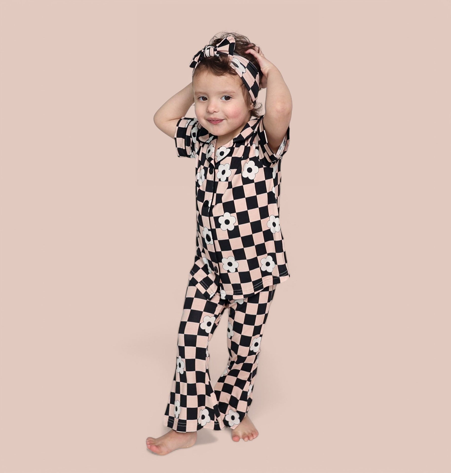 DREAM BIG LITTLE CO RETRO DAISY CHECKS SHORT SLEEVE DREAM GIRL'S FLARE SETEveretts Place