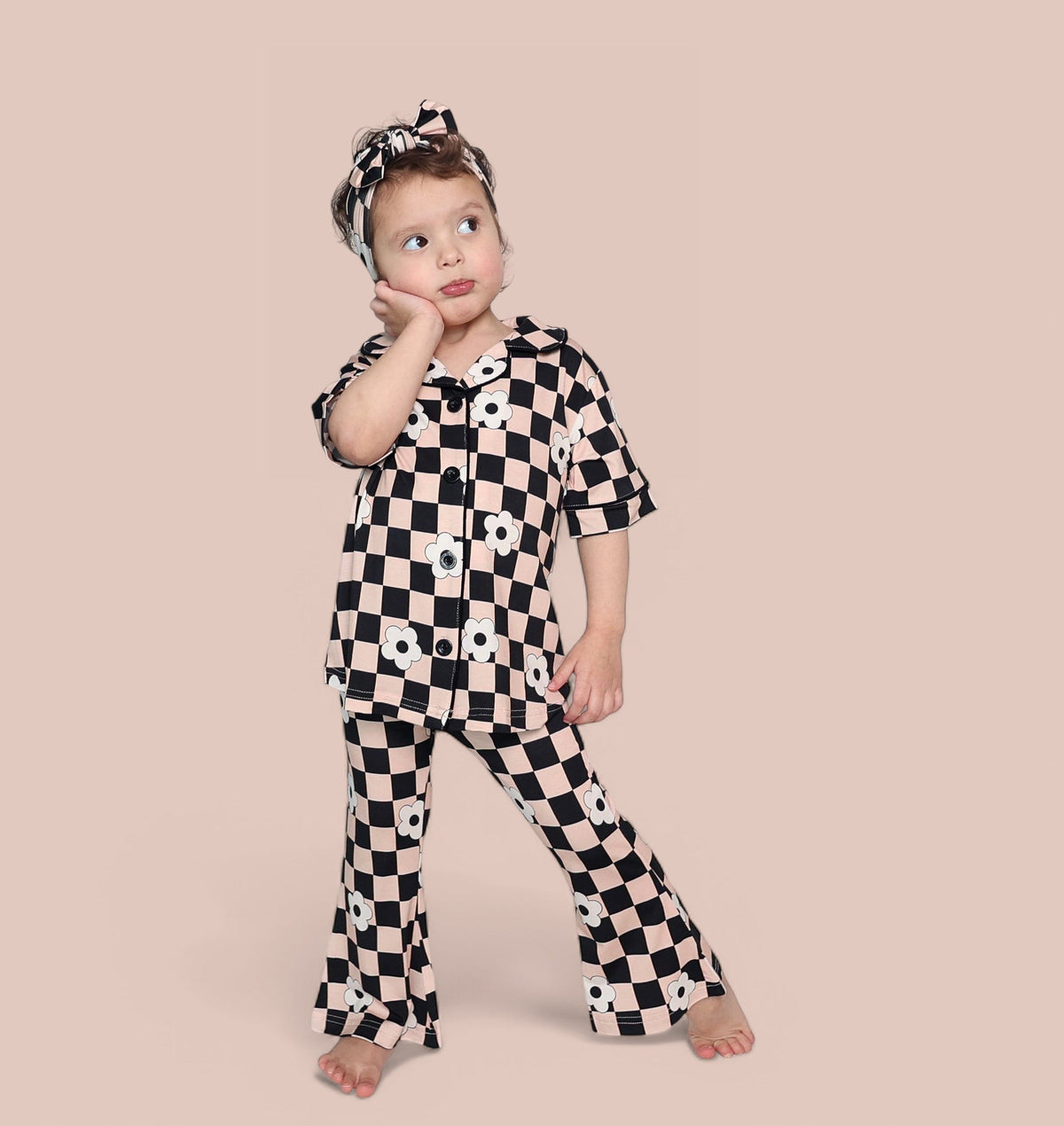 DREAM BIG LITTLE CO RETRO DAISY CHECKS SHORT SLEEVE DREAM GIRL'S FLARE SETEveretts Place