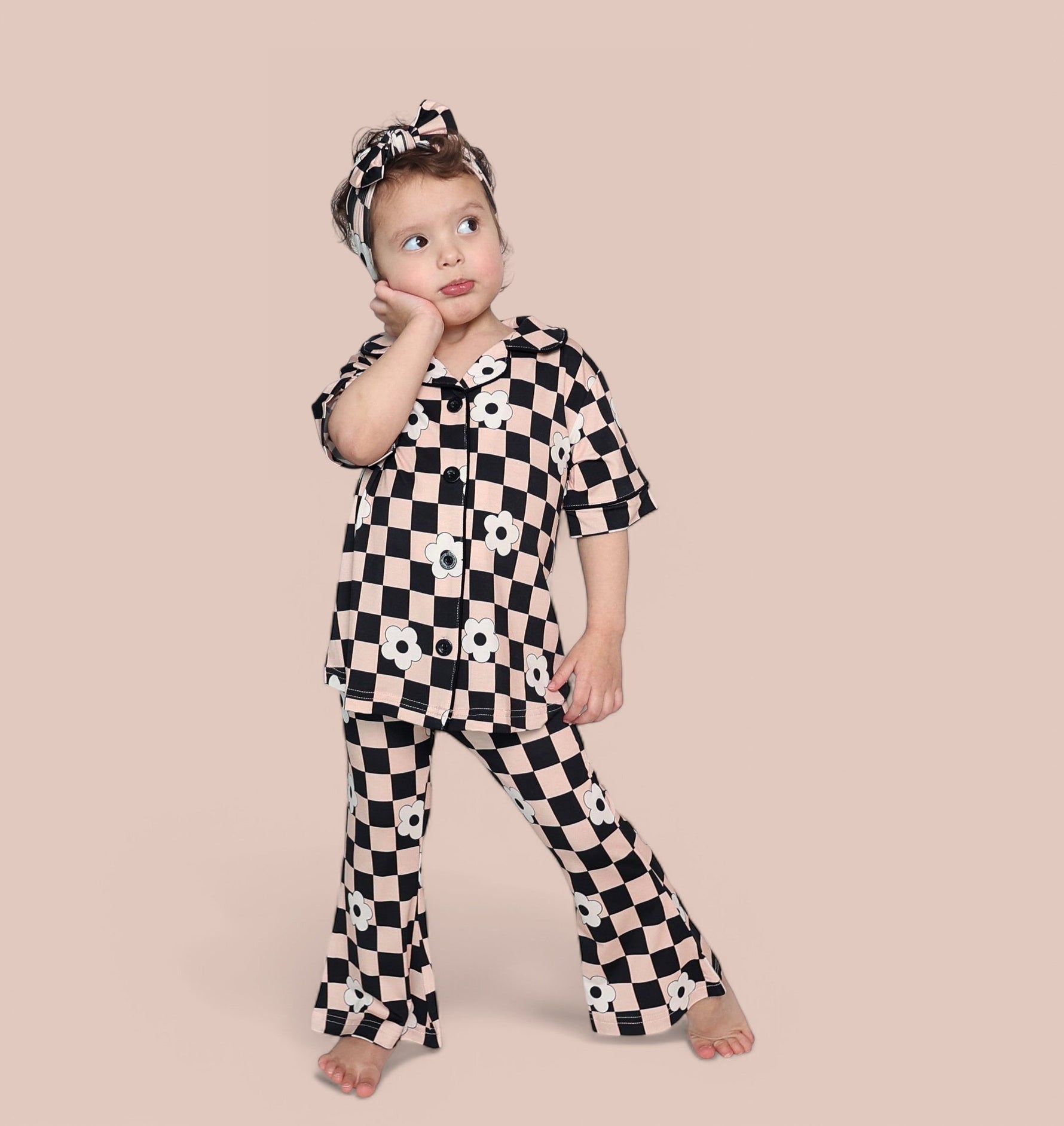 DREAM BIG LITTLE CO RETRO DAISY CHECKS SHORT SLEEVE DREAM GIRL'S FLARE SETEveretts Place