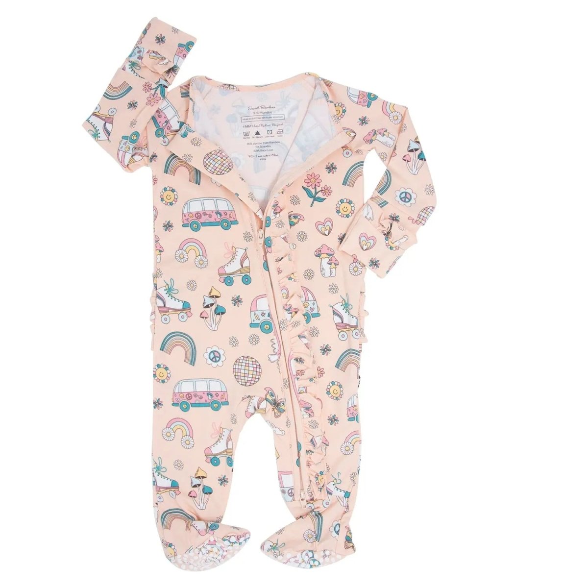 Sweet Bamboo Retro Roller Skates Baby Footie with Hypoallergenic Fabric for Infants - 