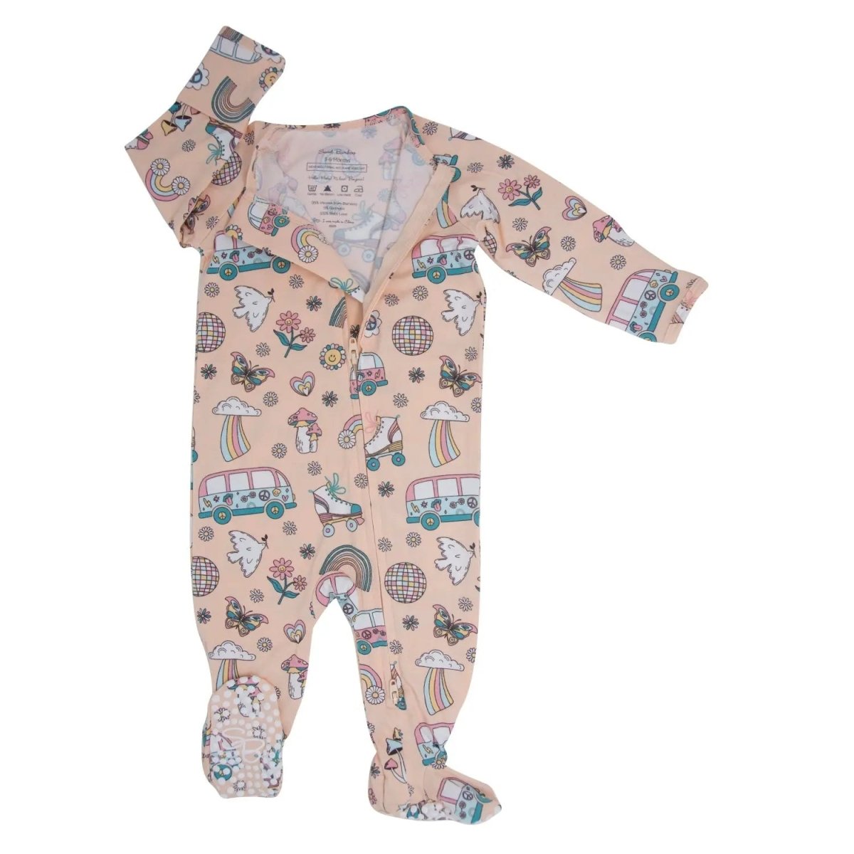 Sweet Bamboo Retro Roller Skates Baby Footie with Two Way Zip for Easy Changes - 