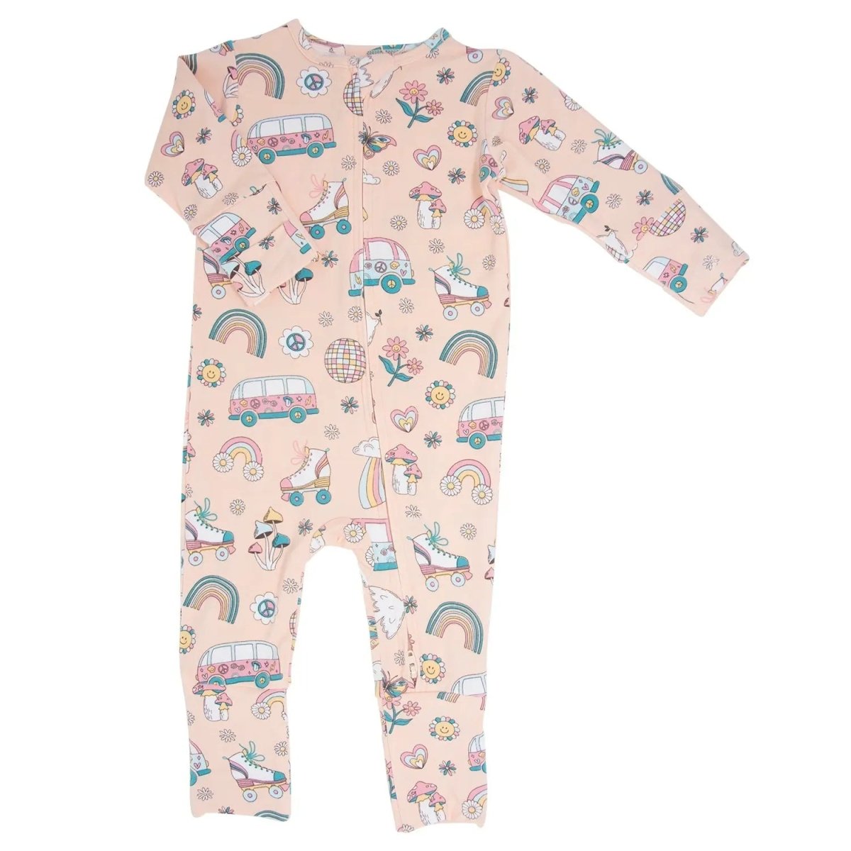 Sweet Bamboo Retro Roller Skates Convertible Romper with Two Way Zip for Babies - 