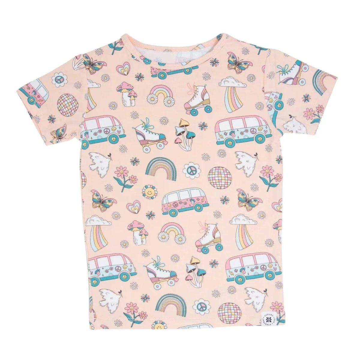 Sweet Bamboo Retro Roller Skates Pajama Set with Fun Design for Kids Comfort - 