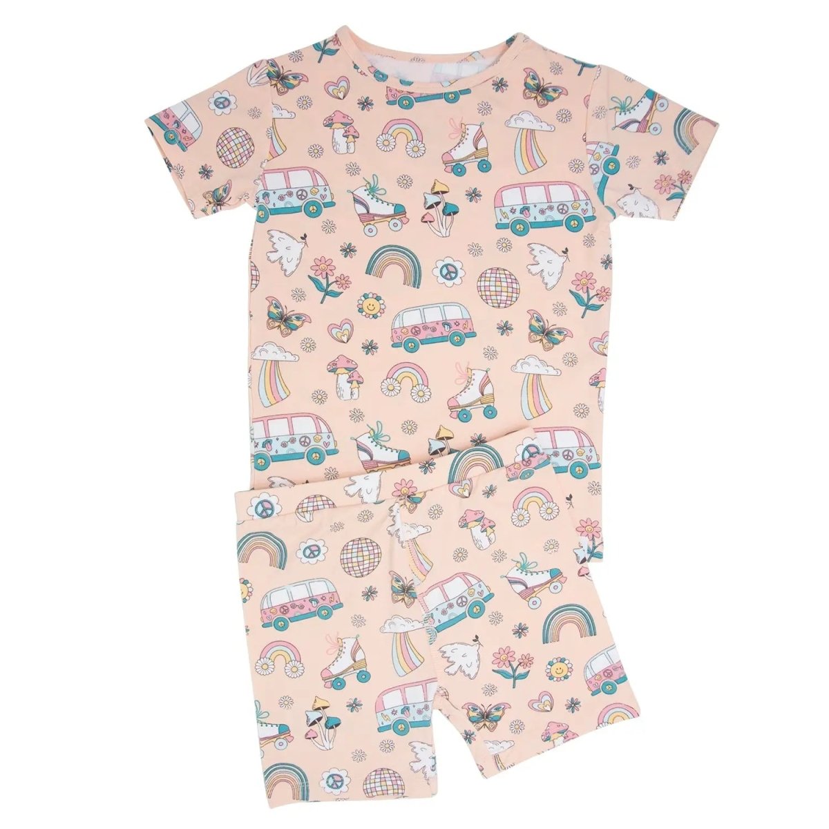 Sweet Bamboo Retro Roller Skates Pajama Set with Fun Design for Kids Comfort - 