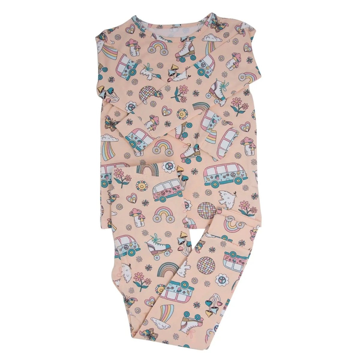 Sweet Bamboo Retro Roller Skates Pajama Set with Long Sleeves for Big Kids - 