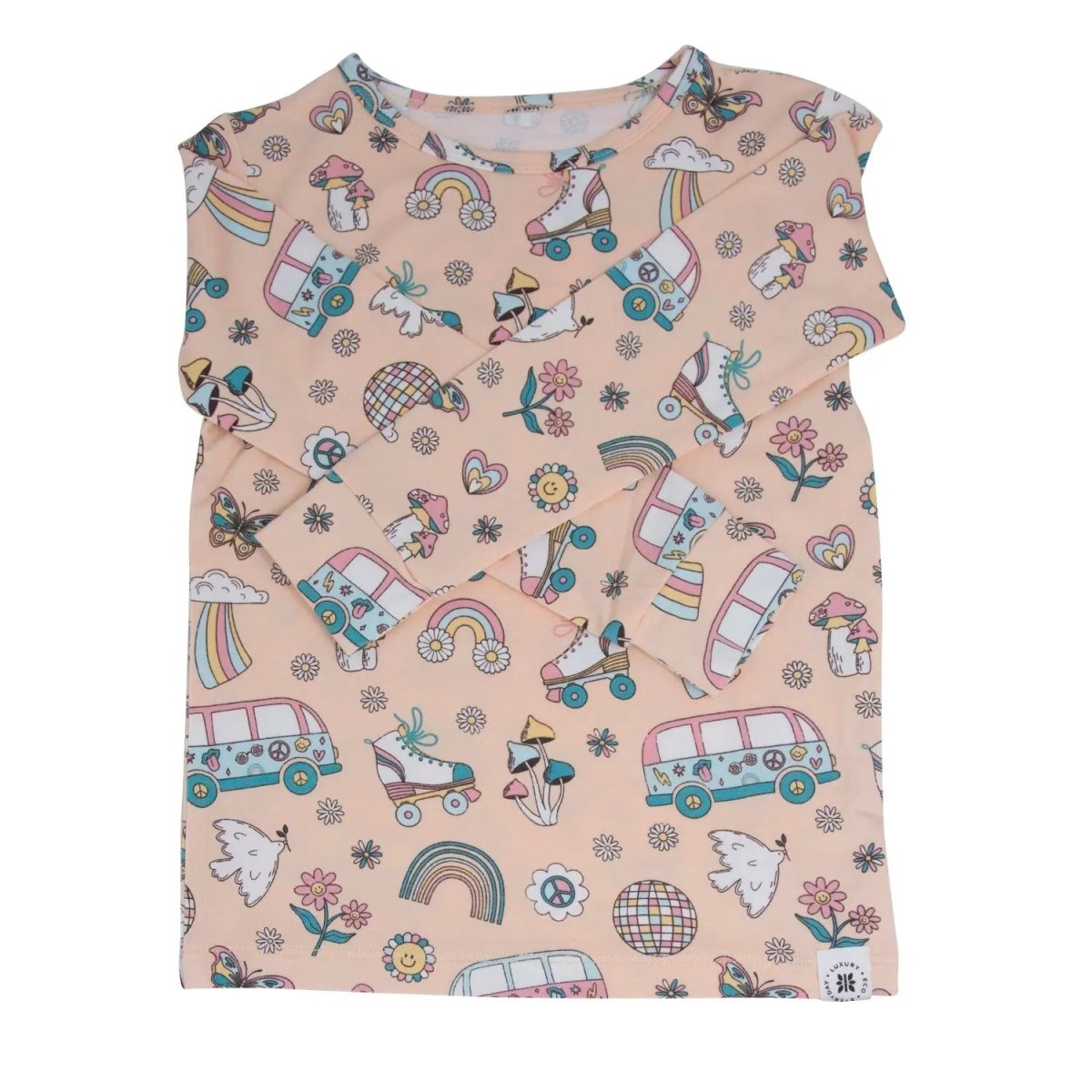Sweet Bamboo Retro Roller Skates Pajama Set with Long Sleeves for Big Kids - 