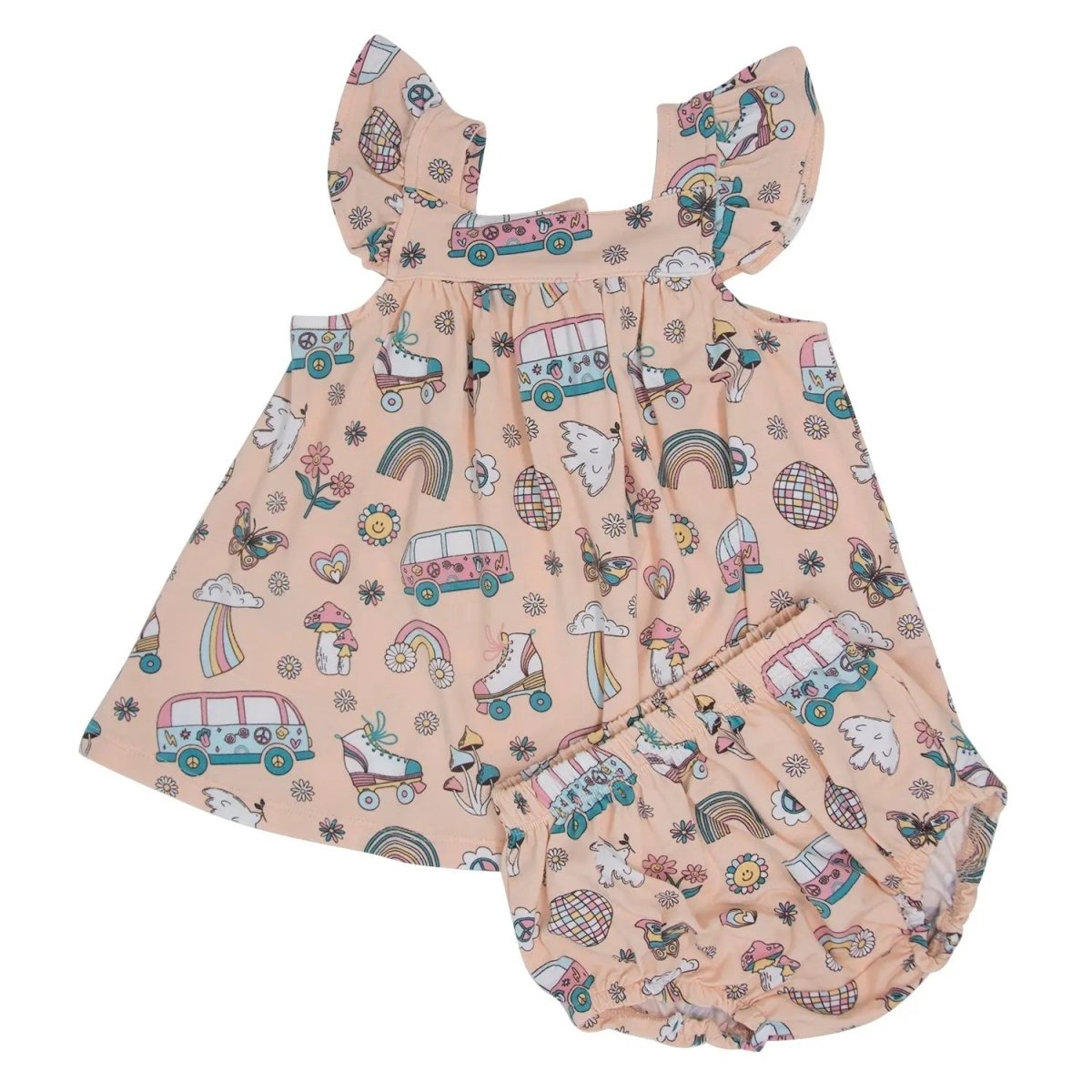 Sweet Bamboo Retro Roller Skates Ruffle Dress and Bloomer Set for Stylish Kids - 