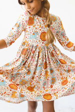 Mila & Rose ® Retro Unicorns 3/4 Sleeve Pocket Twirl Dress - 