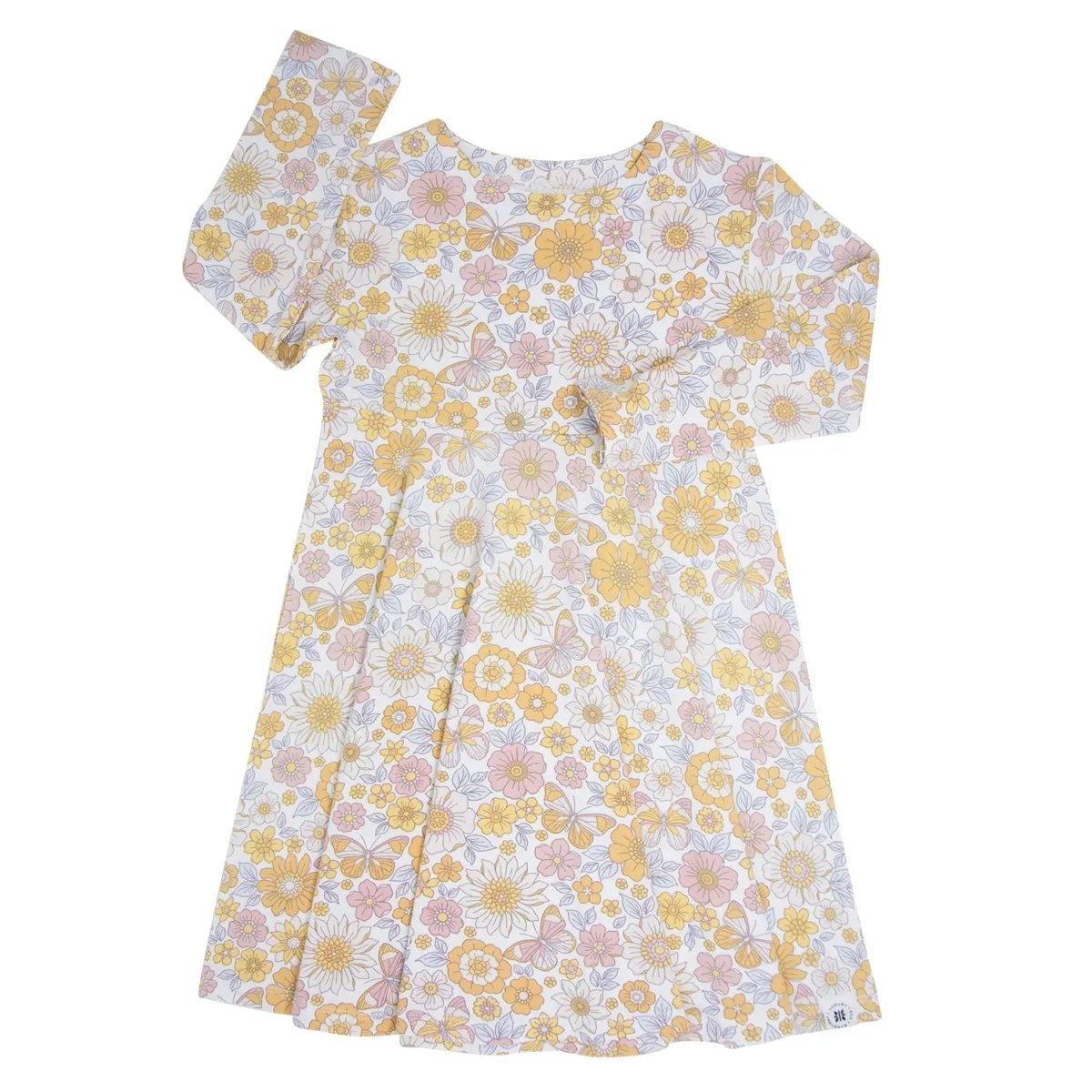 Sweet Bamboo Retro Vintage Floral Dress with Long Sleeves for Stylish Girls - 
