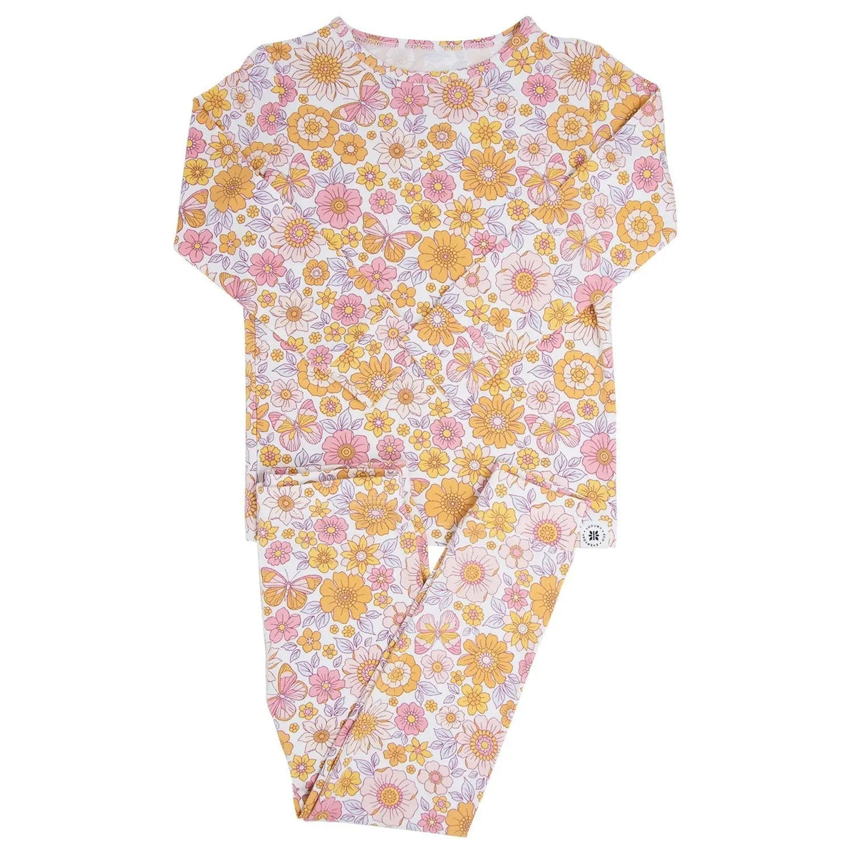 Sweet Bamboo Retro Vintage Flowers Big Kid Pajama Set - 