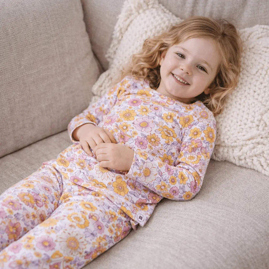 Sweet Bamboo Retro Vintage Flowers Big Kid Pajama Set - 