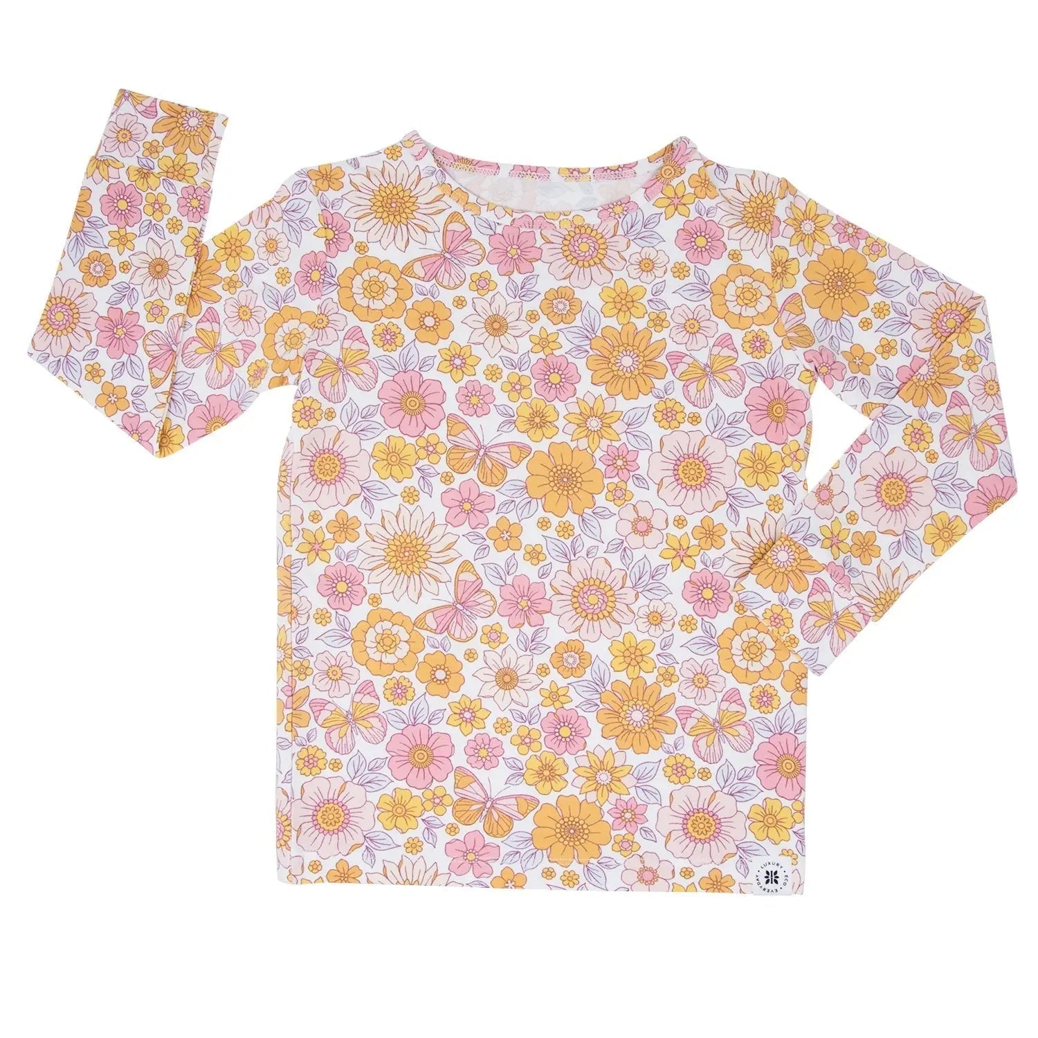 Sweet Bamboo Retro Vintage Flowers Big Kid Pajama Set - 