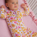 Sweet Bamboo Retro Vintage Flowers Ruffle Footie - 