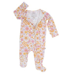 Sweet Bamboo Retro Vintage Flowers Ruffle Footie - 
