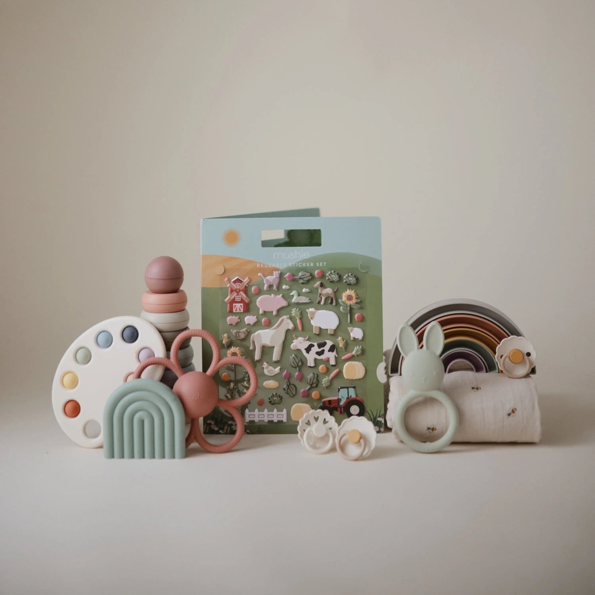 Mushie Reusable Farm Animal Sticker Set for Imaginative Storytelling and Pretend Play - 